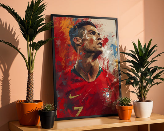 Fußball Legende Ronaldo Portugal · Dynamisches Kunstposter im Splash Art Stil · Wanddeko für Fans · Druck ohne Rahmen-1