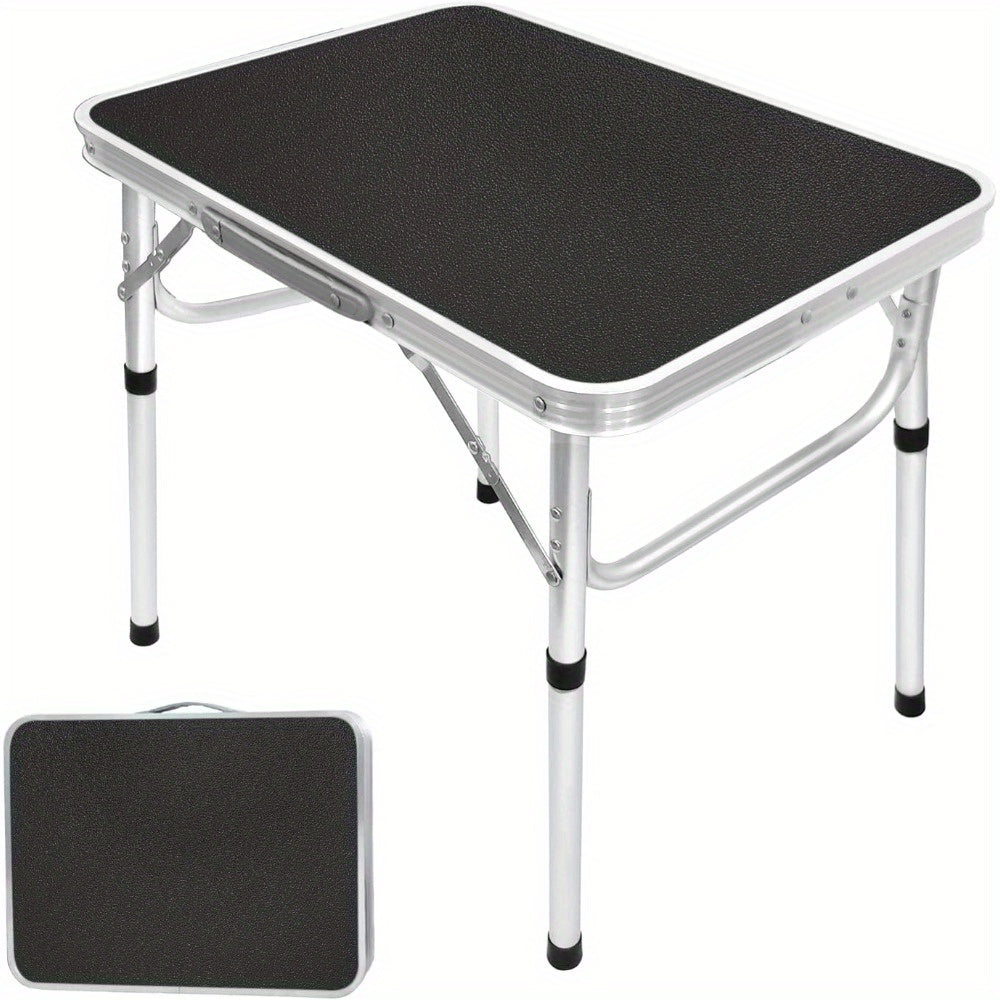 Adjustable Height Folding Table Portable Black-0