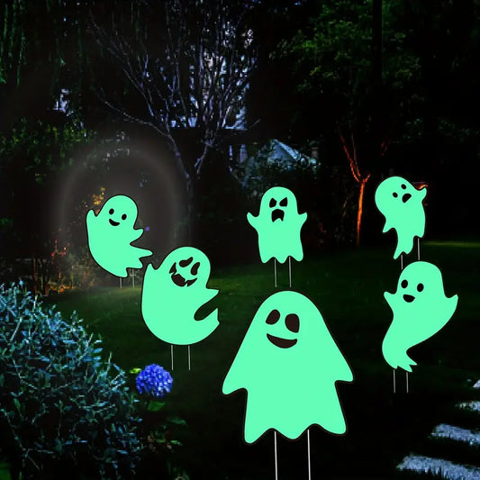 NNTM Illuminate Your Garden with 6 Luminous Ghost Yard Stakes! Elevate Your Halloween, Garden, and Outdoor Decor-1