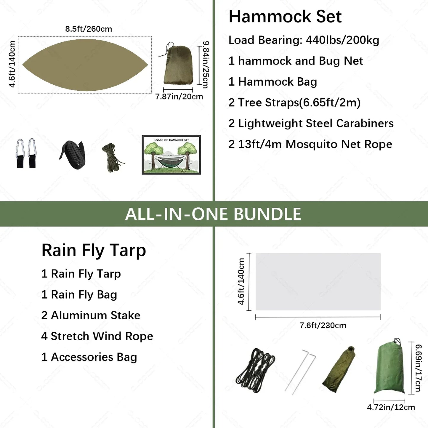 Camping Hammock with Mosquito Net and Rain Tarp-2