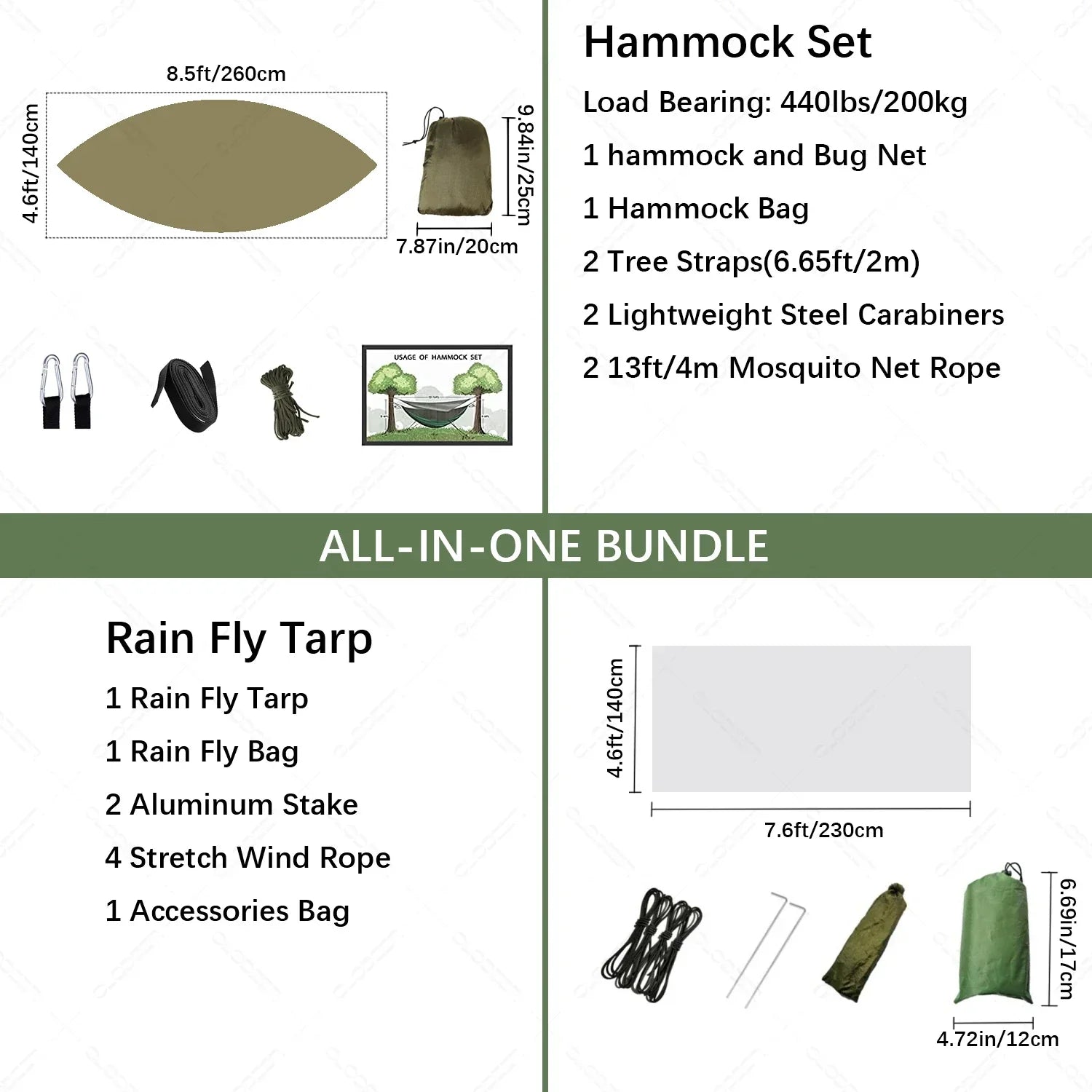 Camping Hammock with Mosquito Net and Rain Tarp-2