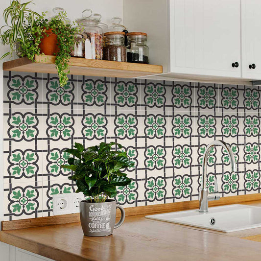Bathroom peel and stick Green flower look tile stickers Model - B103-1