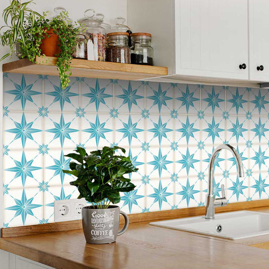 Light Blue star shaped Easy to Install Tile Stickers for DIY Home Renovations Model - B75-1