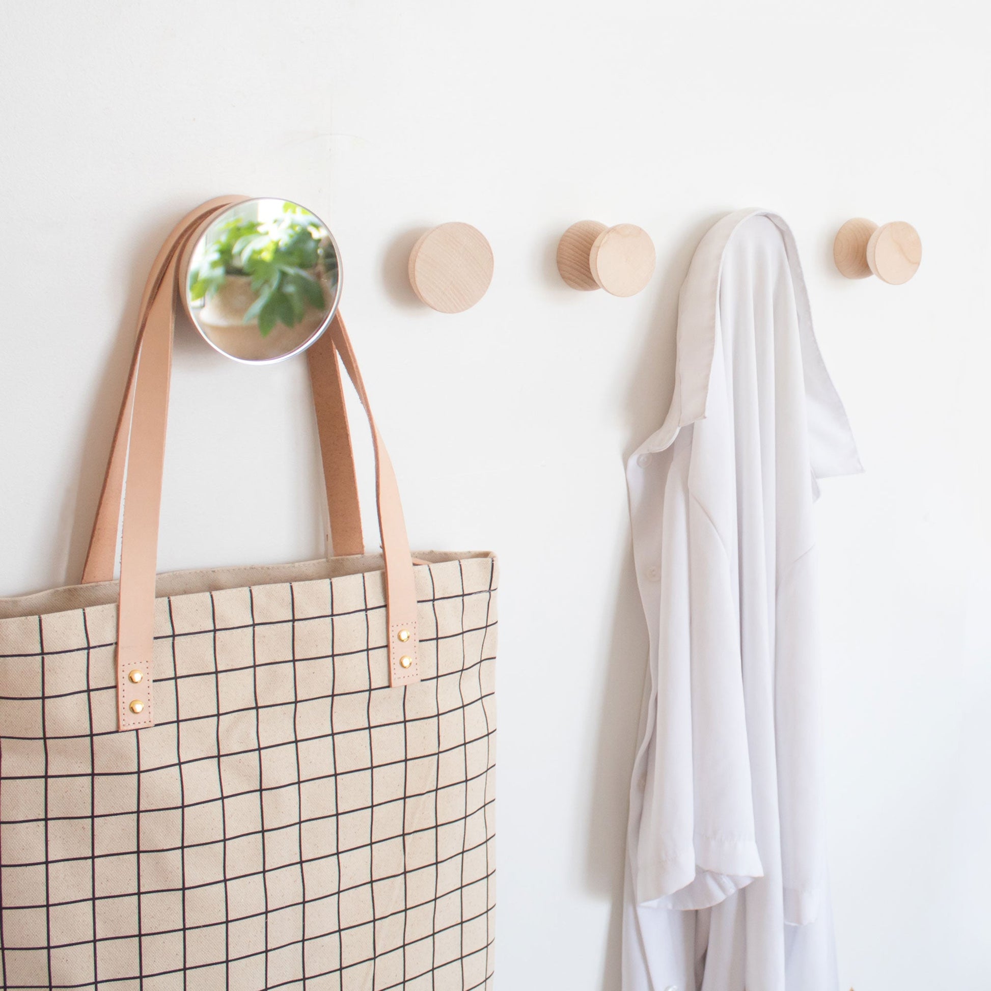 Round Beech Wood Wall Mounted Mirror Coat Hook-3