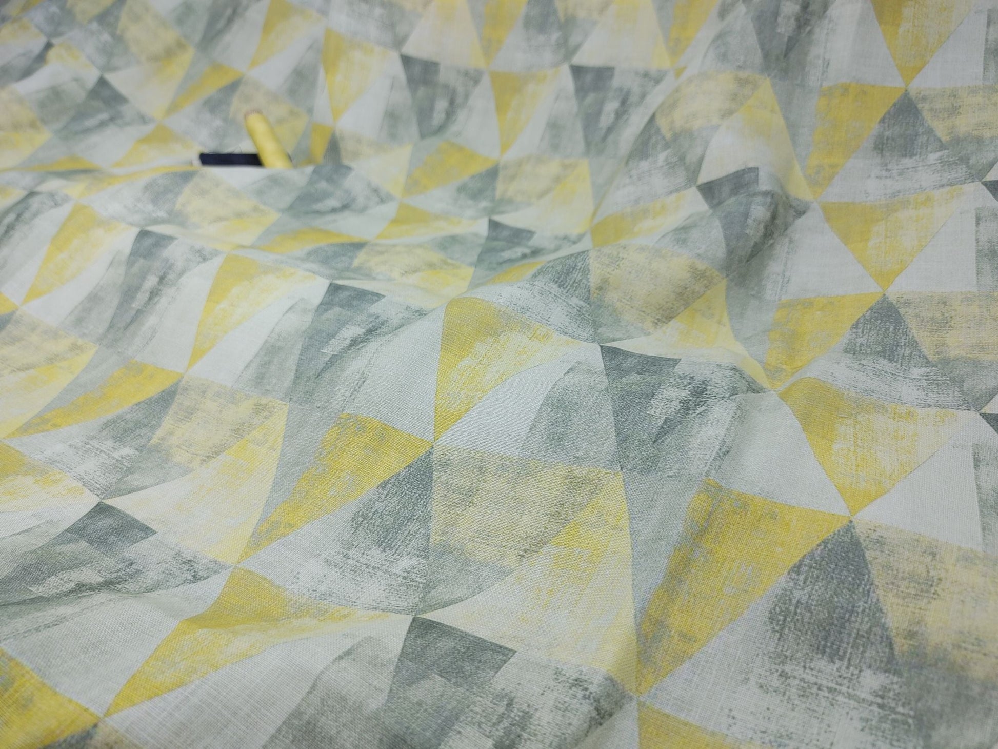 Geometric Print Hemp Fabric | Yellow & Grey | Organic | 145gsm | 147cm Wide-2