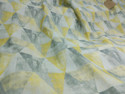 Geometric Print Hemp Fabric | Yellow & Grey | Organic | 145gsm | 147cm Wide-1