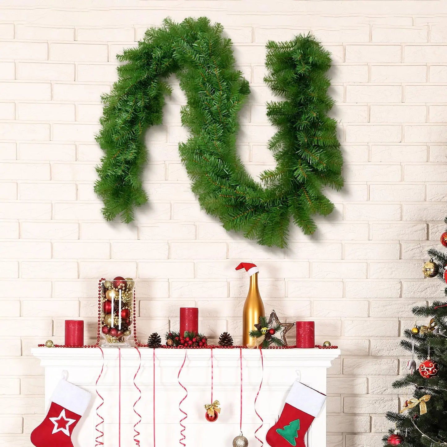 NNEOBA Christmas Garland Wreath Decor for Fireplace and Outdoor-3