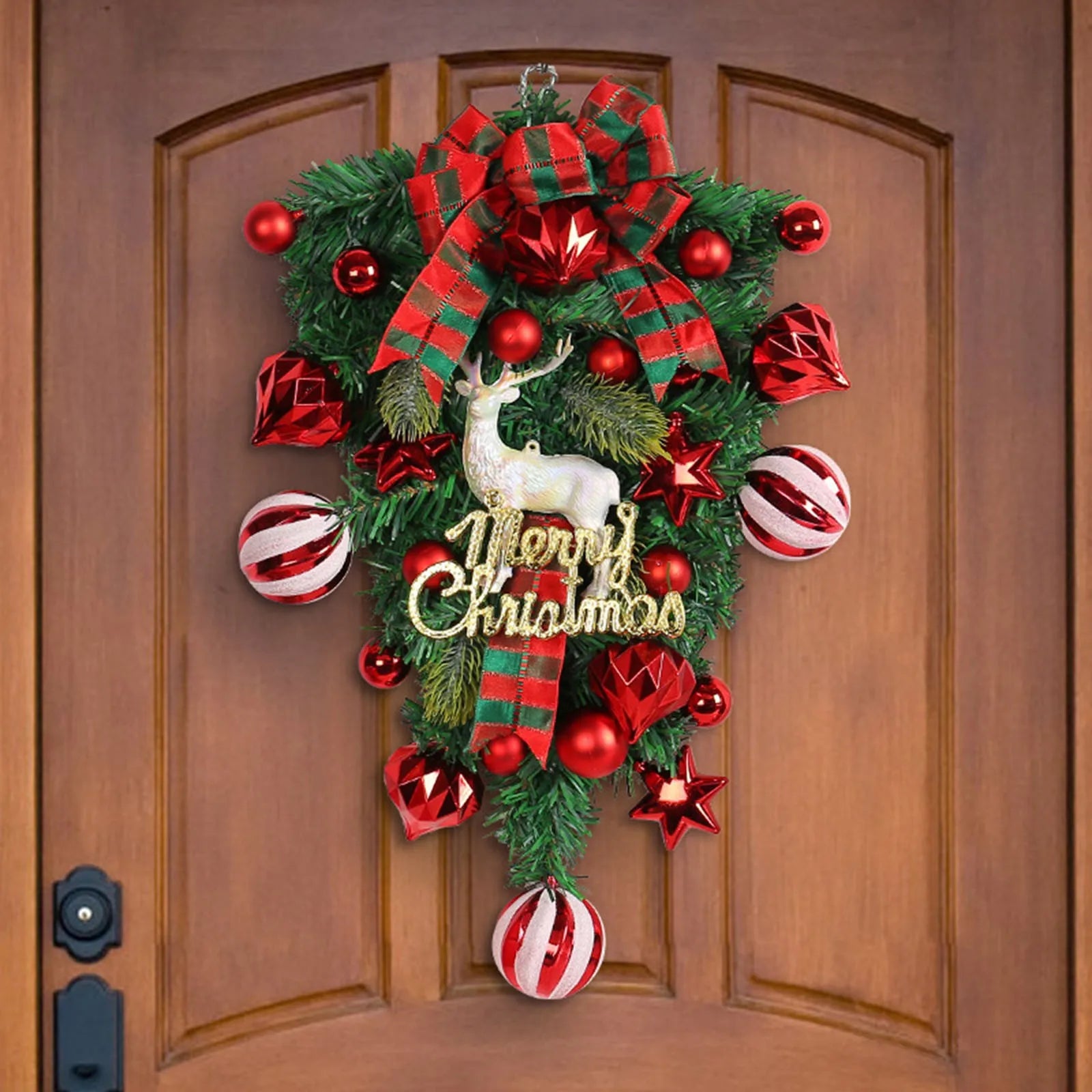 Christmas Red Fruit Elk Wreath Outdoor Hanging Decor-2