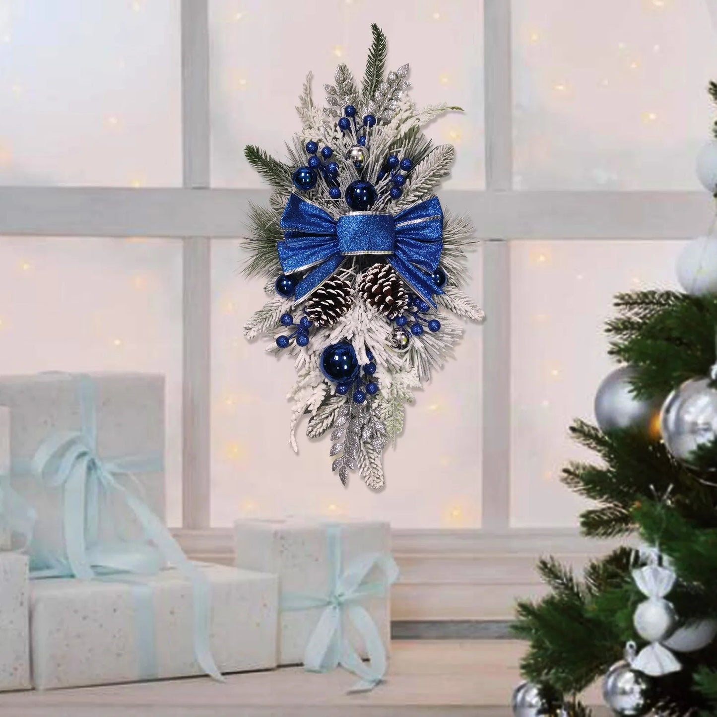 NNEOBA Christmas Wreath Rustic Double Pinecone Decor-3
