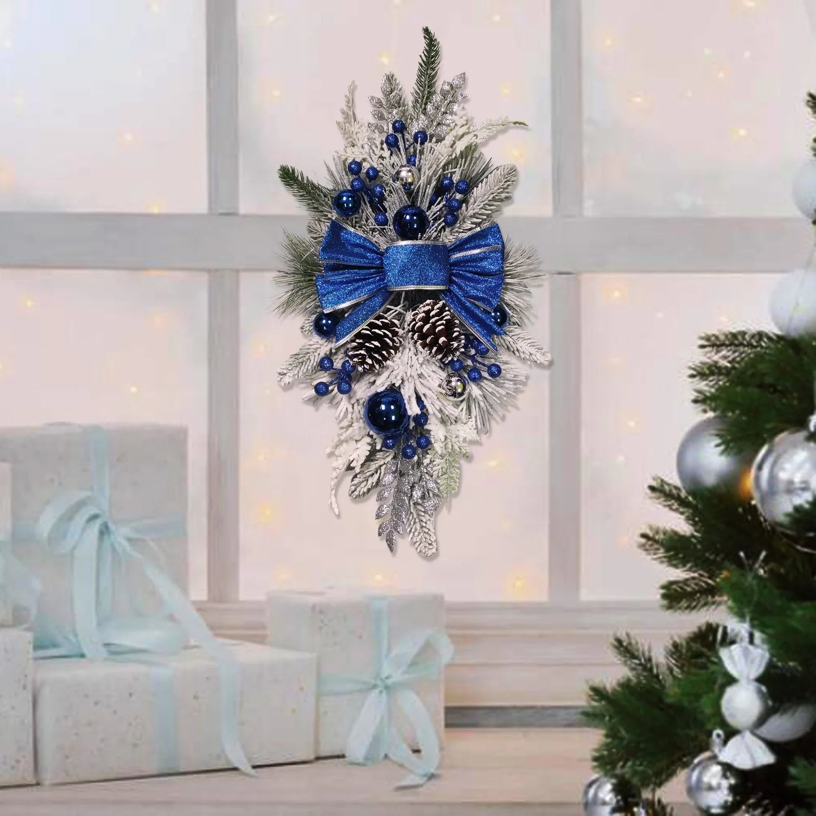 NNEOBA Christmas Wreath Rustic Double Pinecone Decor-3