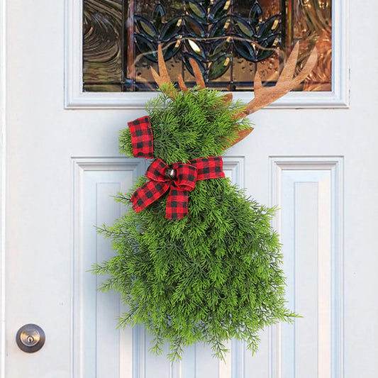 Christmas Reindeer Wreath Door Hanging Pine Spruce Decor-1