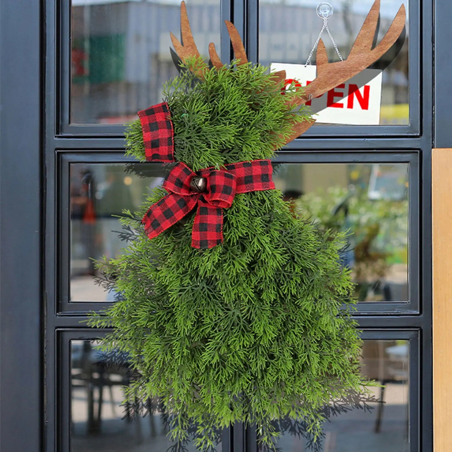 Christmas Reindeer Wreath Door Hanging Pine Spruce Decor-2