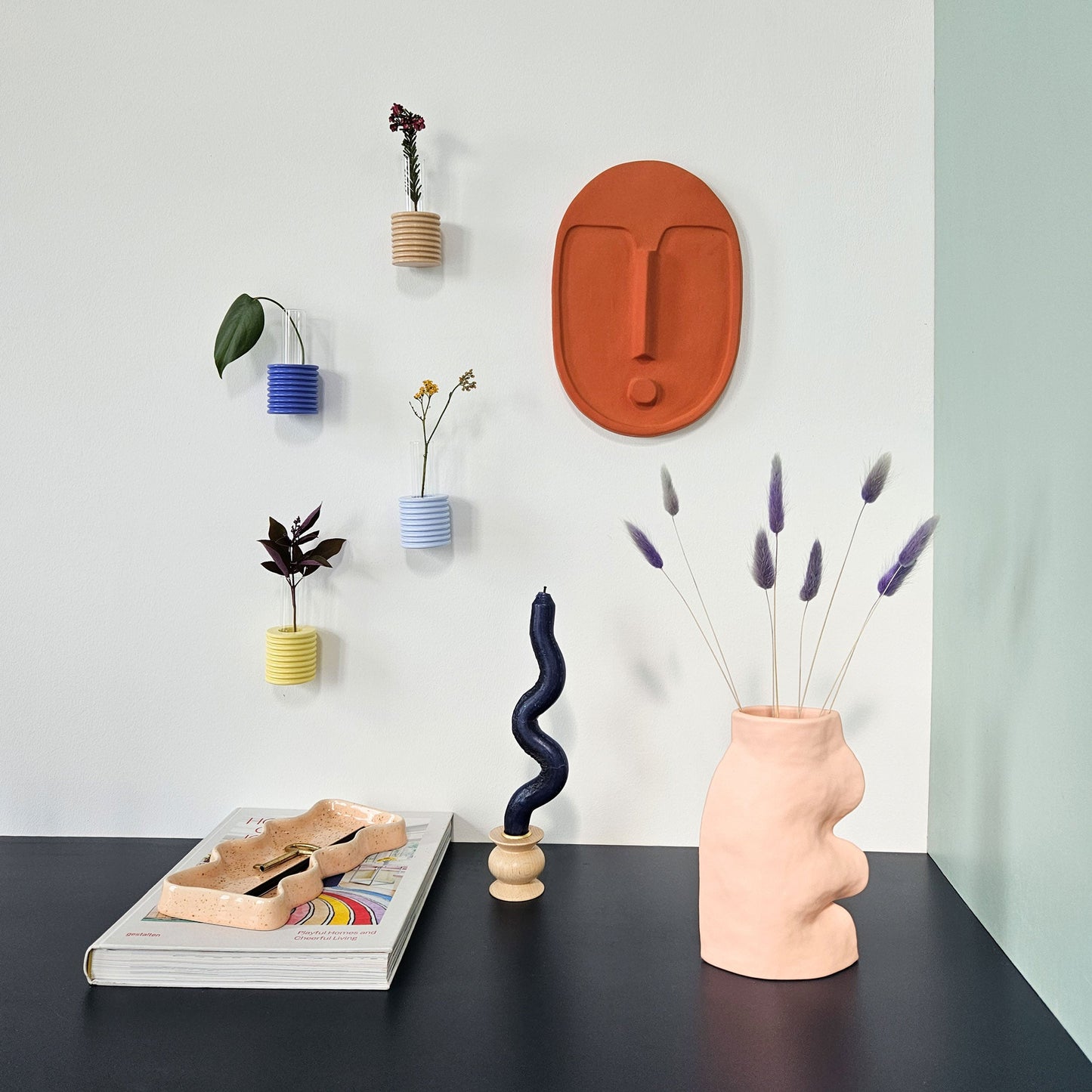 Ceramic Decorative Wall Mask - Terracotta Orange-2