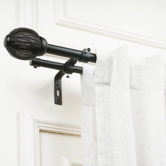 Double Curtain Pole | Matt Black | Extendable & Adjustable | 28-144 Inch |  Includes Ball Finials-1