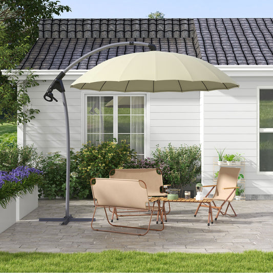 2.7m Cantilever Garden Parasol with Cross Base - Beige-1