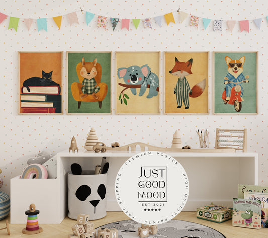 Poster Kinderzimmer · Geschenkidee für Kinder · Fuchs Koala Corgi Eichhörnchen Katze · Deko Print ohne Rahmen-0