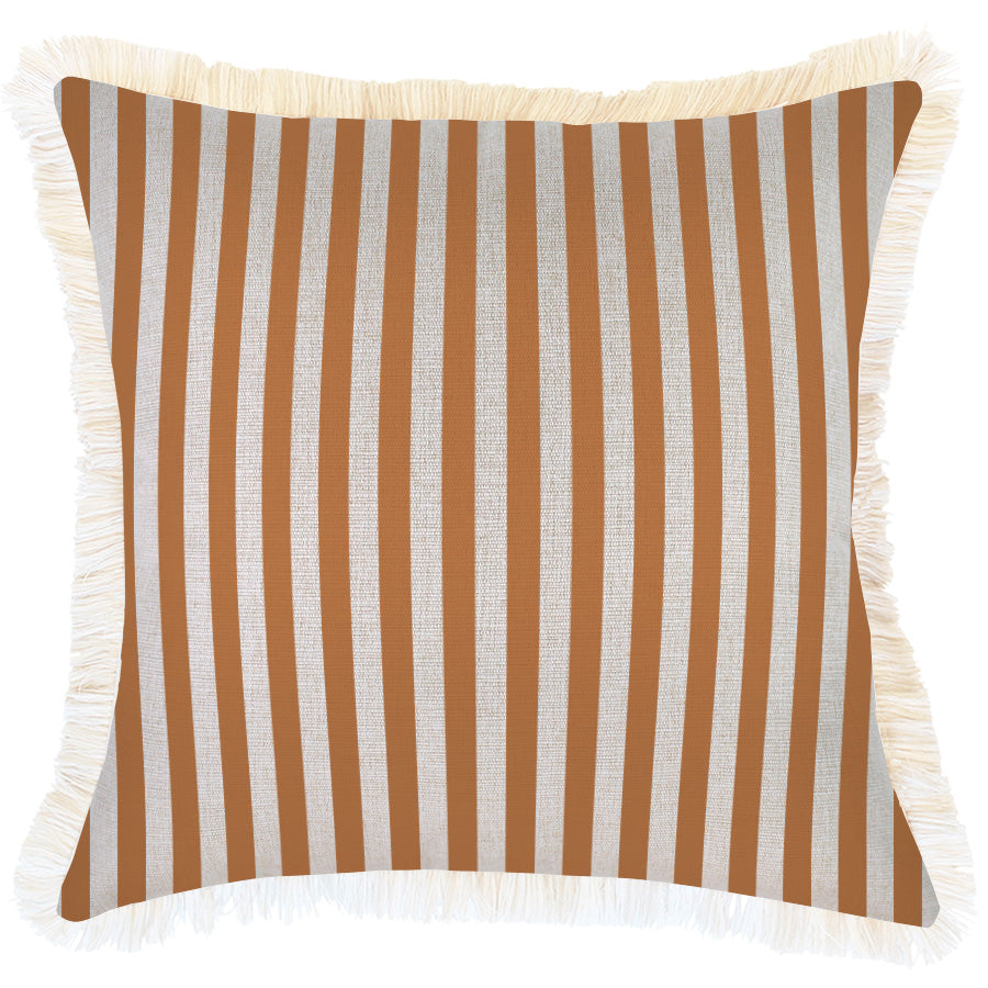 Cushion Cover-Coastal Fringe-Candy Stripe Rust-45cm x 45cm-0