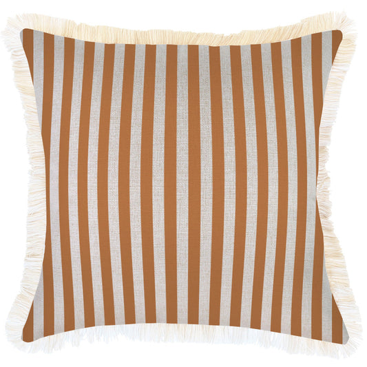 Cushion Cover-Coastal Fringe-Candy Stripe Rust-45cm x 45cm-0