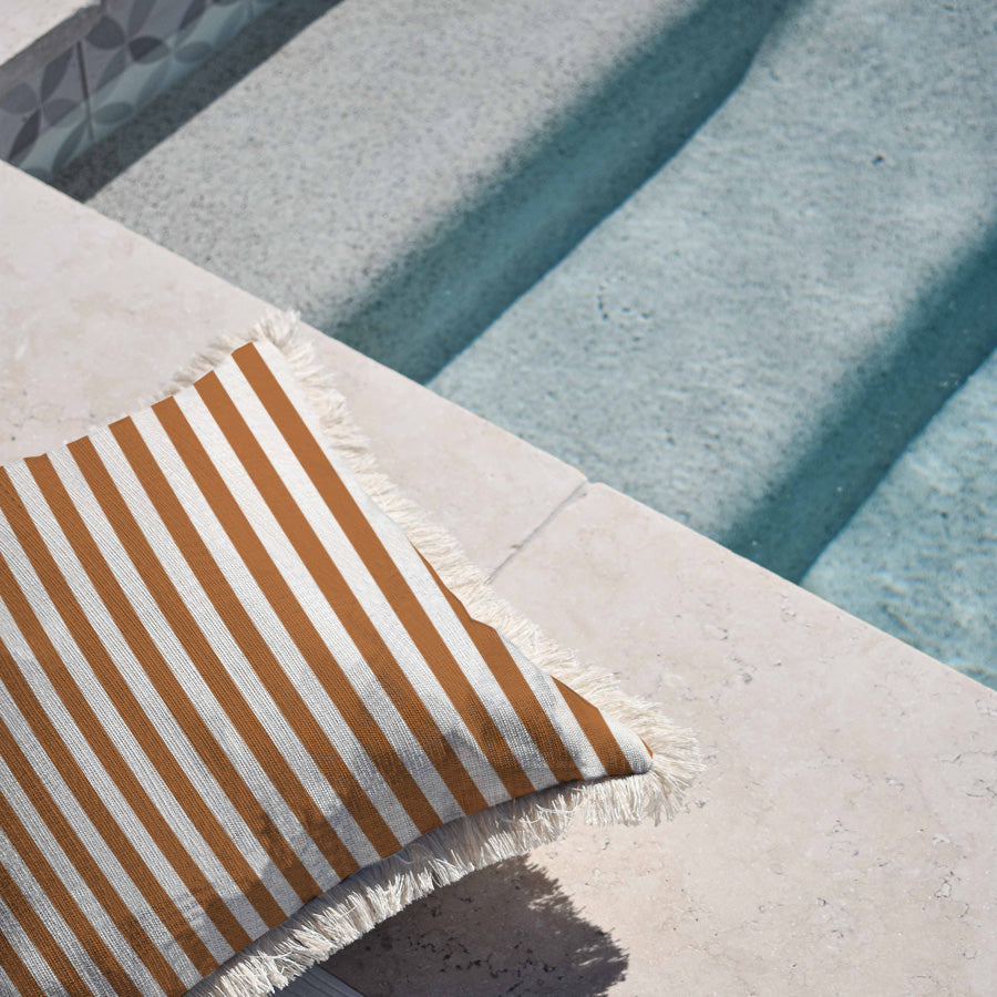 Cushion Cover-Coastal Fringe-Candy Stripe Rust-45cm x 45cm-2