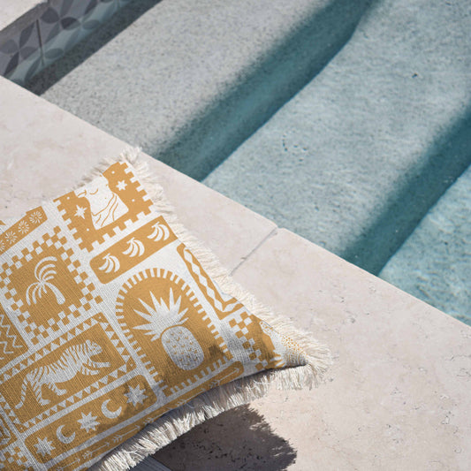 Cushion Cover-Coastal Fringe-Naxos Mustard-60cm x 60cm-1