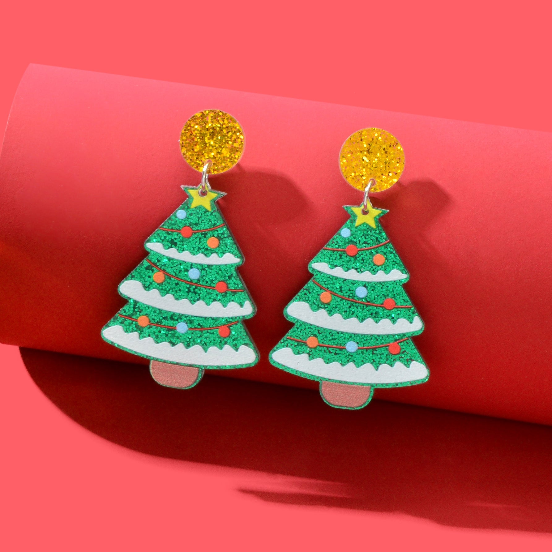 Christmas Gift Jewelry Sparkling Sequin Decor Tree Acrylic Dangle Earrings for Women-1