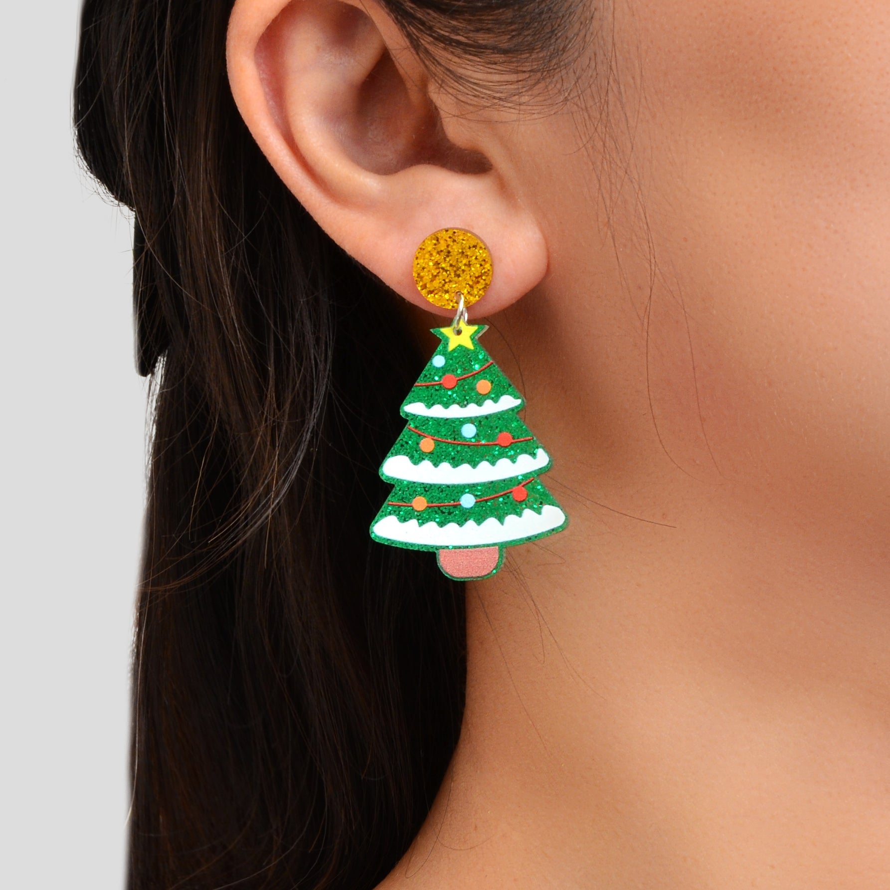 Christmas Gift Jewelry Sparkling Sequin Decor Tree Acrylic Dangle Earrings for Women-4