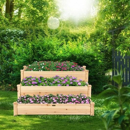 3 Tier Elevated Wooden Vegetable Garden Bed-2