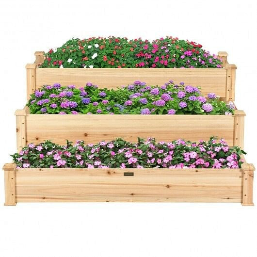 3 Tier Elevated Wooden Vegetable Garden Bed-3