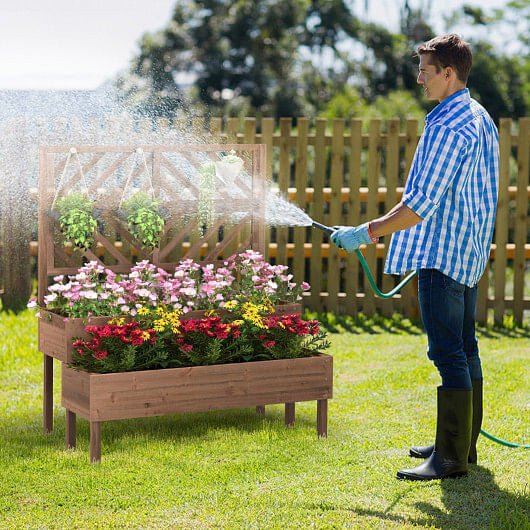 2-Tier Raised Garden Bed with Trellis-Brown-1