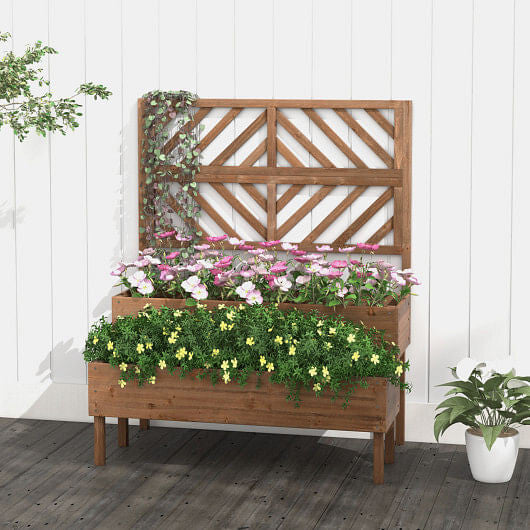 2-Tier Raised Garden Bed with Trellis-Brown-3
