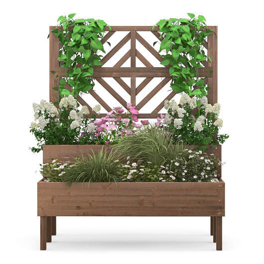 2-Tier Raised Garden Bed with Trellis-Brown-4