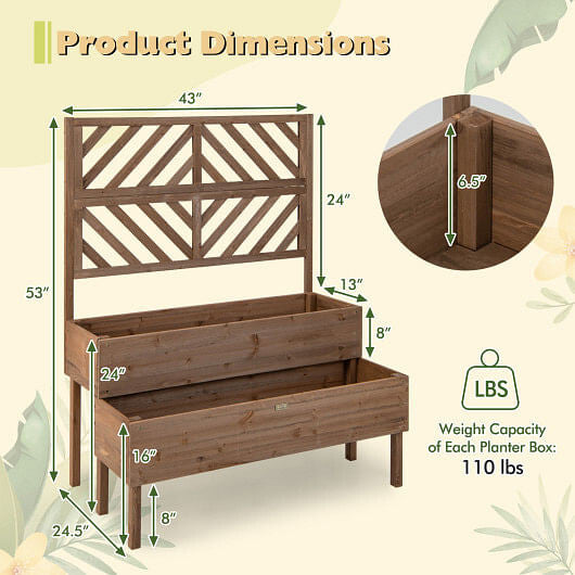 2-Tier Raised Garden Bed with Trellis-Brown-2