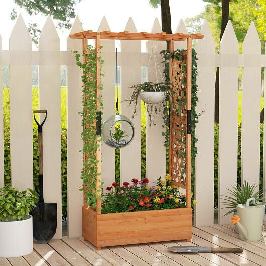 Raised Garden Bed with Arch Trellis-Orange-0