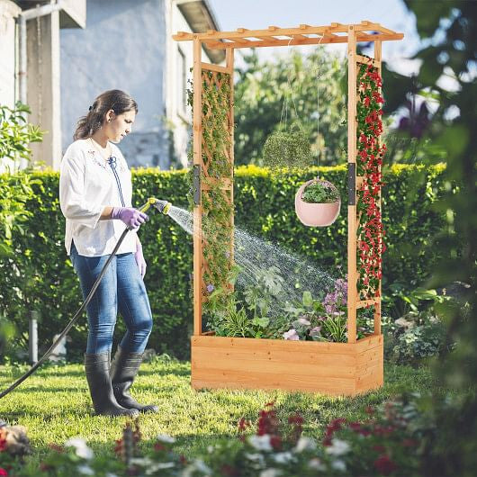 Raised Garden Bed with Arch Trellis-Orange-1