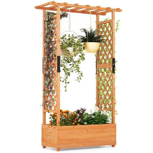 Raised Garden Bed with Arch Trellis-Orange-2