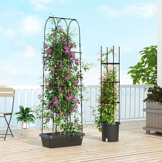 2 Pack Garden Planters with Trellis Cucumber Trellis Tomato Cage-Black-0