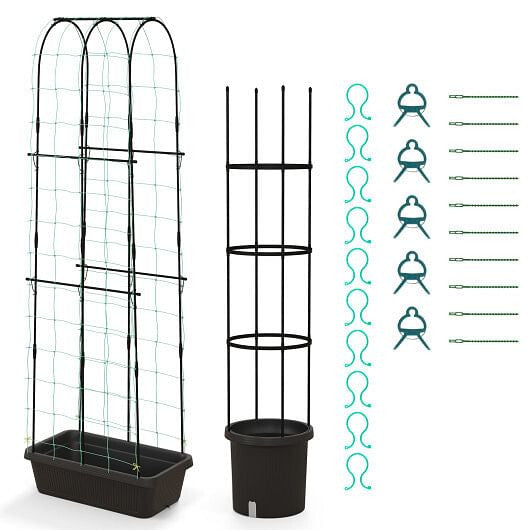 2 Pack Garden Planters with Trellis Cucumber Trellis Tomato Cage-Black-2