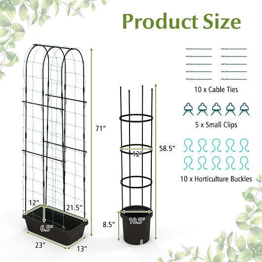 2 Pack Garden Planters with Trellis Cucumber Trellis Tomato Cage-Black-3
