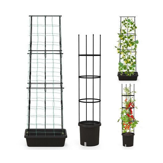 2 Pack Garden Planters with Trellis Cucumber Trellis Tomato Cage-Black-4