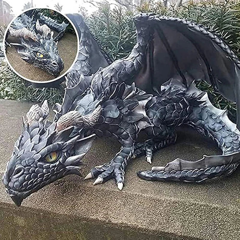 Garden Squatting Dragon Sculpture Guardian Statue Gothic Decor-2