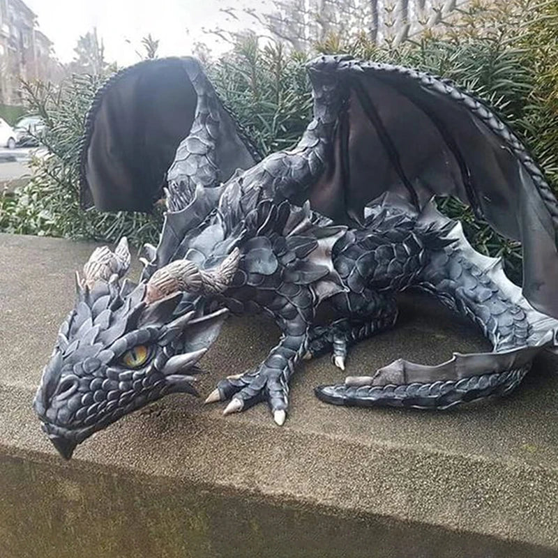 Garden Squatting Dragon Sculpture Guardian Statue Gothic Decor-3