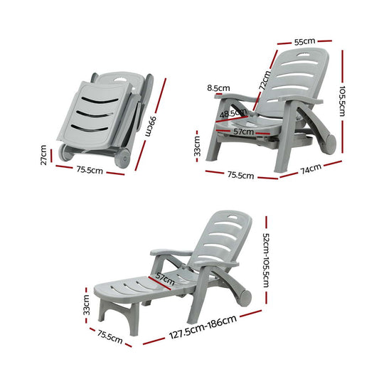 Gardeon Sun Lounger Folding Lounge Chair Wheels Patio Outdoor Furniture Grey-1
