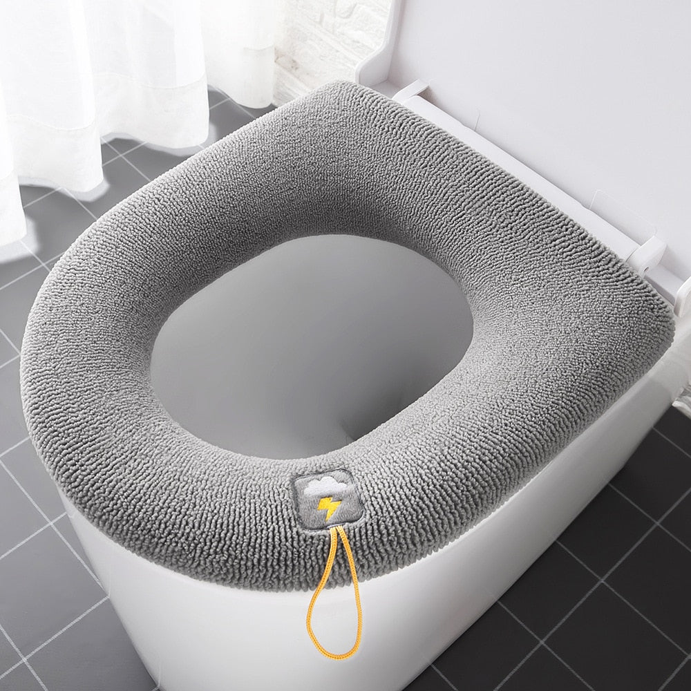 NNEOBA Winter Warm Toilet Seat Cover Closestool Mat 1Pcs Washable Bathroom Accessories Knitting Pure Color Soft O-shape Pad Bidet Cover-2