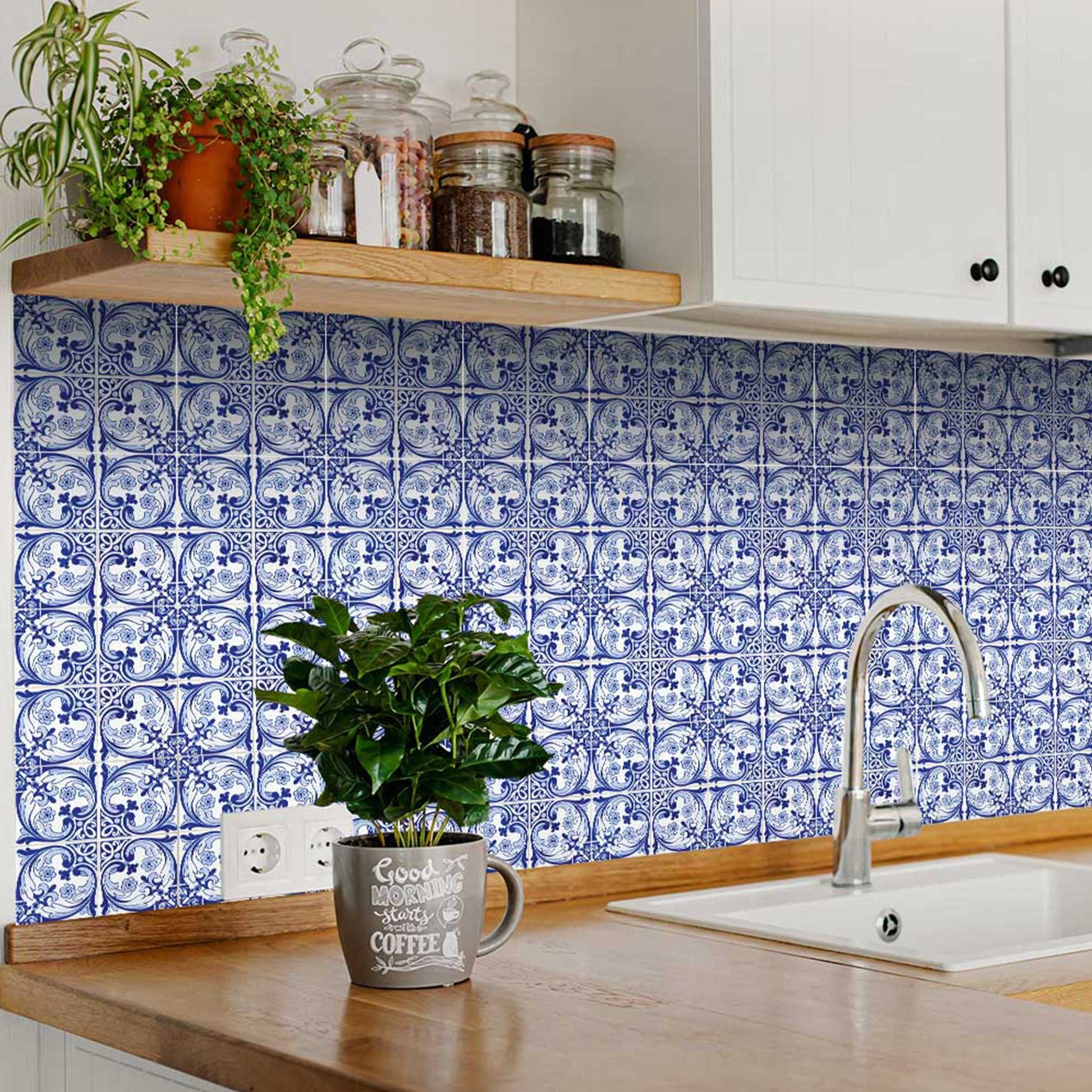 Blue and White beautiful backsplash Spanish for bathroom design Tiles Model - H13-1