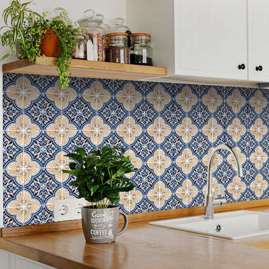Yellow and Blue vintage Tile Stickers easy peel and stick Model - H16-1