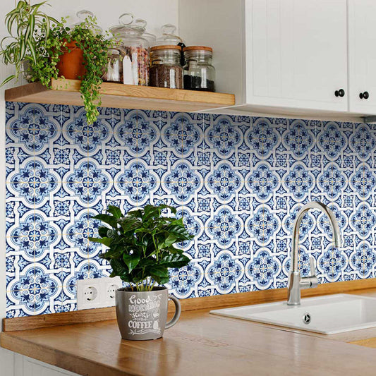 Blue and White backsplash Home Décor Peel and Stick Tile Stickers Model - H20-1