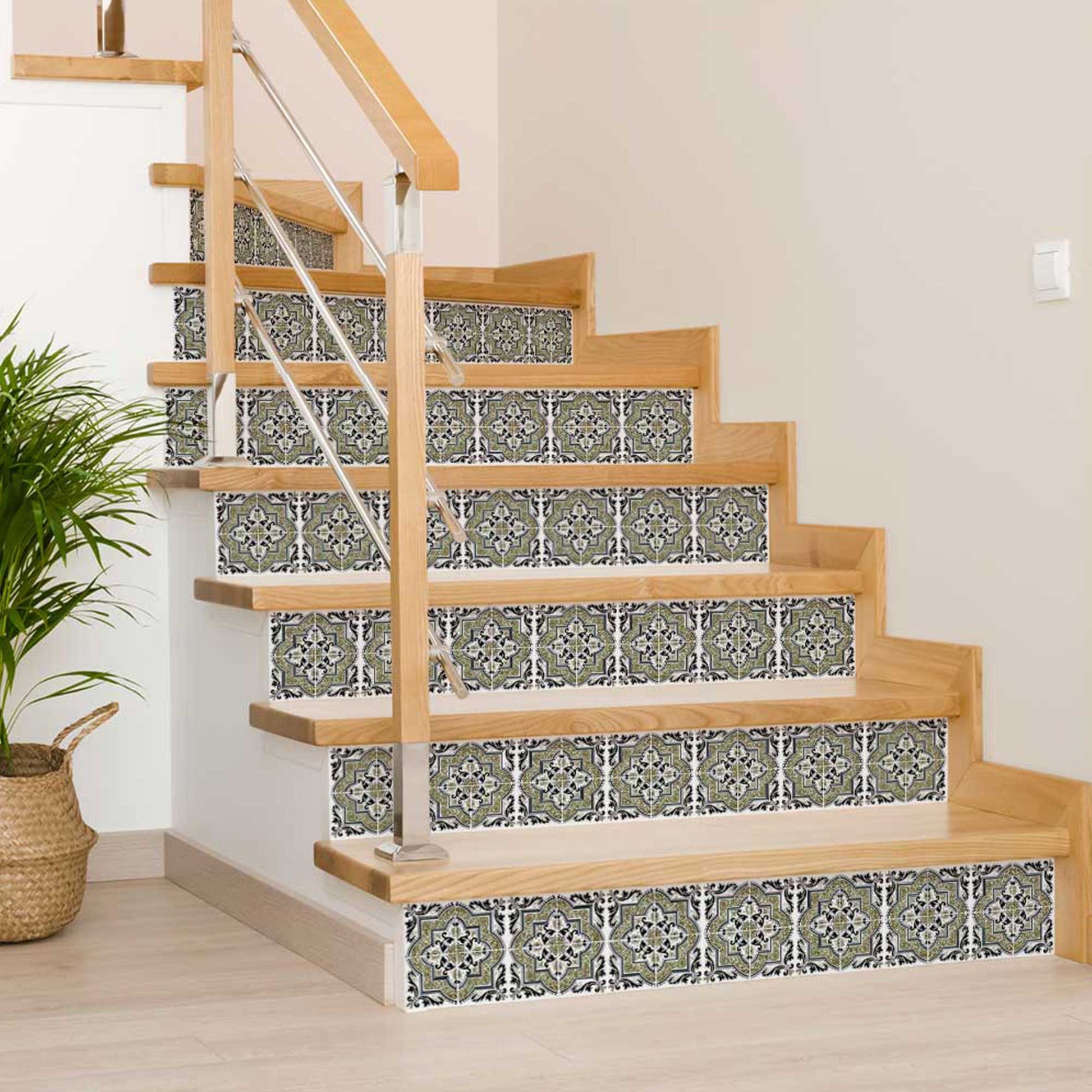 Green Vintage Spanish tiles pattern peel and stick Tile Stickers Model - H30-3
