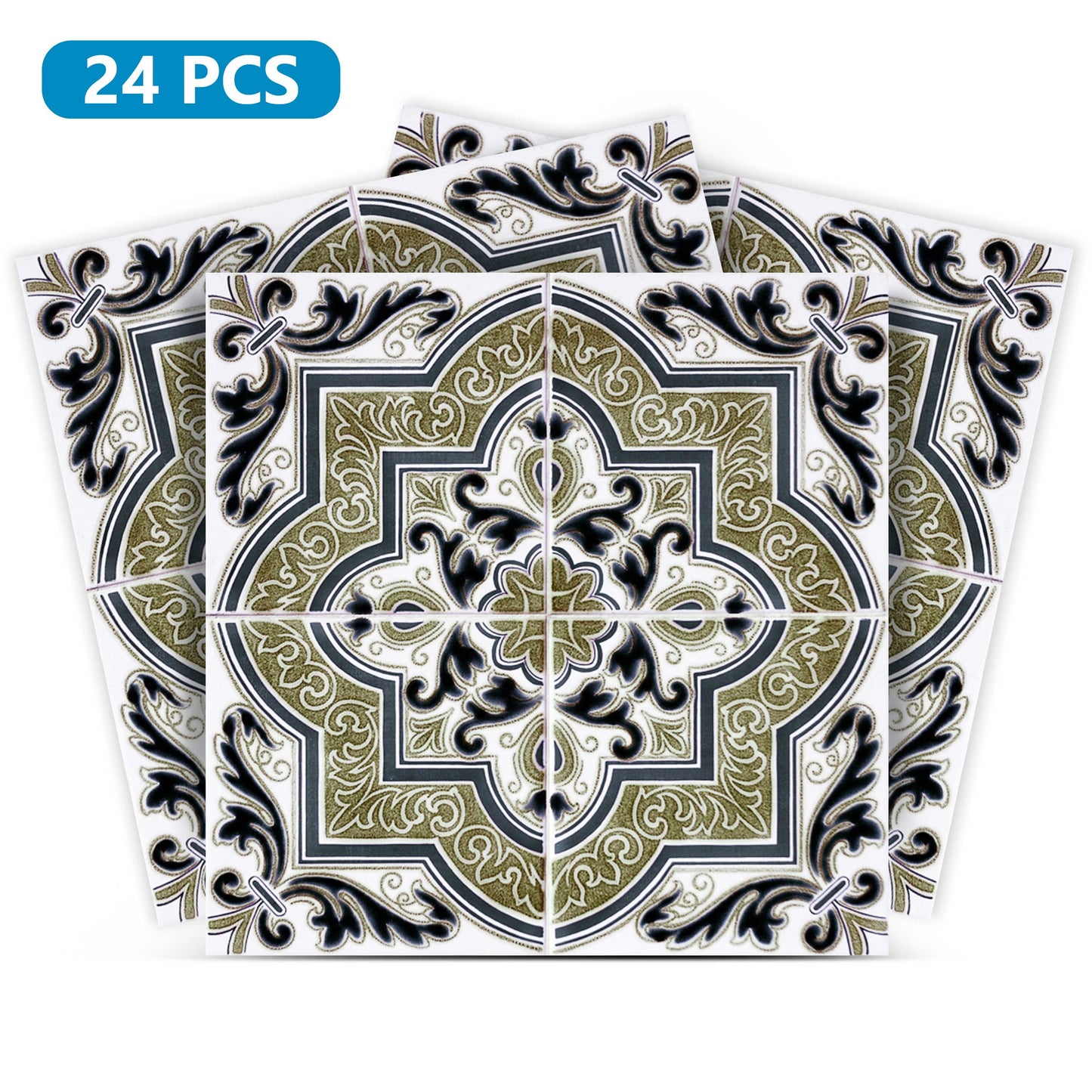 Green Vintage Spanish tiles pattern peel and stick Tile Stickers Model - H30-0