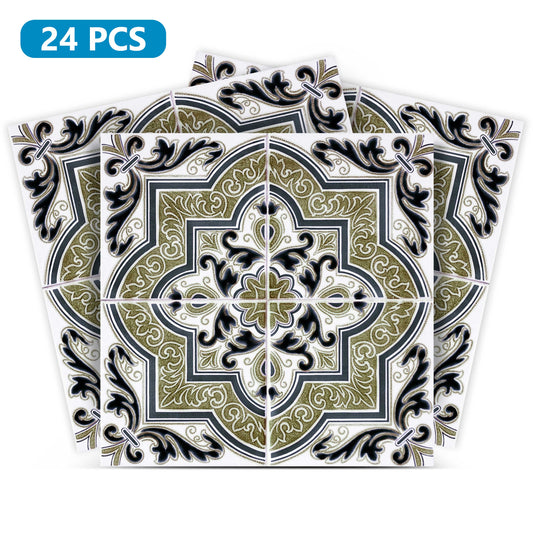 Green Vintage Spanish tiles pattern peel and stick Tile Stickers Model - H30-0