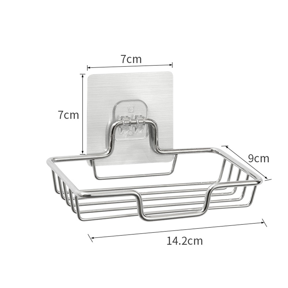 High Quality Soap Rack Wall Mounted Soap Holder Stainless Steel Soap Sponge Dish Bathroom Accessories Soap Dishes Self Adhesive-3